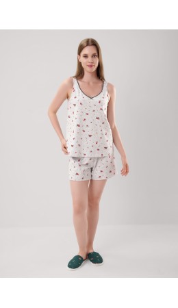 CLE LSET15-1201 Пижама жен. Морозко, меланж св.серый/красный