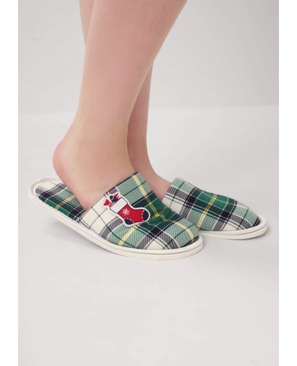 CLE SW15-1199C/1 Пантолеты жен. домаш. Новогоднее чудо, т.зелёный/молочный