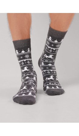 CLE Носки муж.К6550П НГ плюш, меланж т.серый