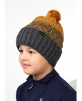 CLE Шапка дет. 413263ап мех, меланж т.серый/оранжевый