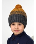 CLE Шапка дет. 413263ап мех, меланж т.серый/оранжевый