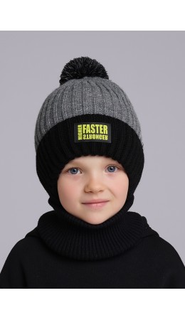 CLE Шапка дет. 433843ап флис, чёрный/меланж серый
