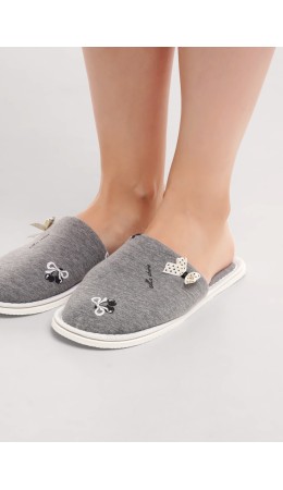 CLE SW26-1210C Пантолеты жен. домаш. Жизель, меланж т.серый/белый