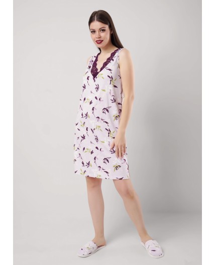 CLE LS15-1183 Сорочка ночн. жен., св.розовый/т.фиолетовый