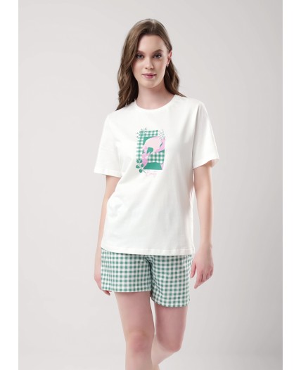 CLE LP25-968 Пижама жен. Домашний микс ВЛ25, молочный/св.зелёный