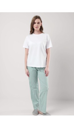 CLE LTR25-968 Брюки жен. Домашний микс ВЛ25, молочный/св.зелёный