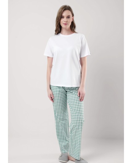 CLE LTR25-968 Брюки жен. Домашний микс ВЛ25, молочный/св.зелёный