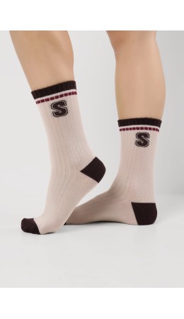 CLE Носки жен.Д2509 север хл+эл, бежевый/коричневый