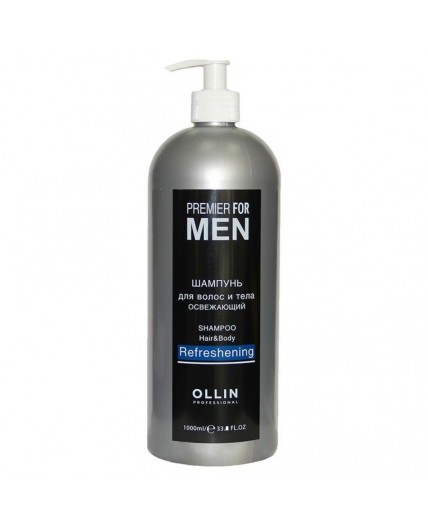 Ollin Шампунь для волос и тела мужской освежающий / Premier For Men, 1000 мл