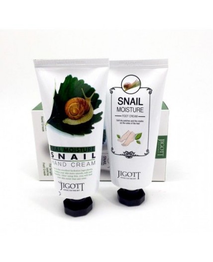 Jigott Набор кремов для рук и ног с экстрактом слизи улитки / Real Moisture Snail Hand & Foot Set, 100 мл x 2