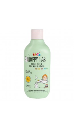 Happy Lab Kids Средство 3 в 1: пена, гель, шампунь для нежной детской кожи и волос / Сладкое яблочко, 300 мл