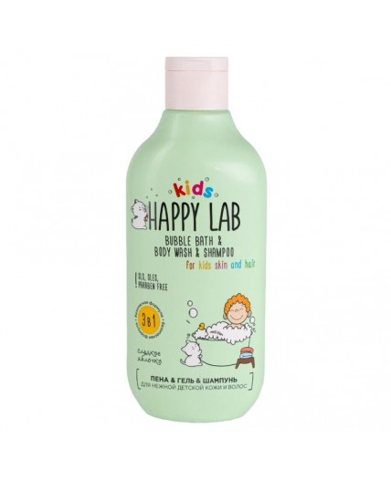 Happy Lab Kids Средство 3 в 1: пена, гель, шампунь для нежной детской кожи и волос / Сладкое яблочко, 300 мл