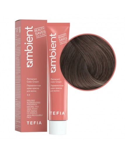 TEFIA  Ambient 7.18 Перманентная крем-краска для волос / Блондин пепельно-коричневый, 60 мл
