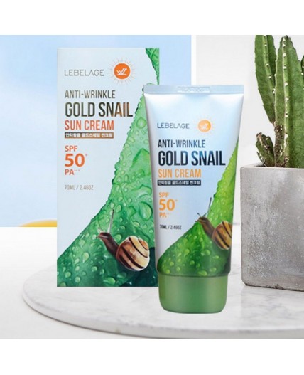 Lebelage Солнцезащитный крем для лица с муцином улитки / Anti-Wrinkle Gold Snail Sun Cream SPF50+PA+, 70 мл