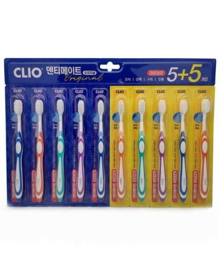 Clio Набор зубных щёток / Dentimate 5+5 Round bristle toothbrush, 10 шт.