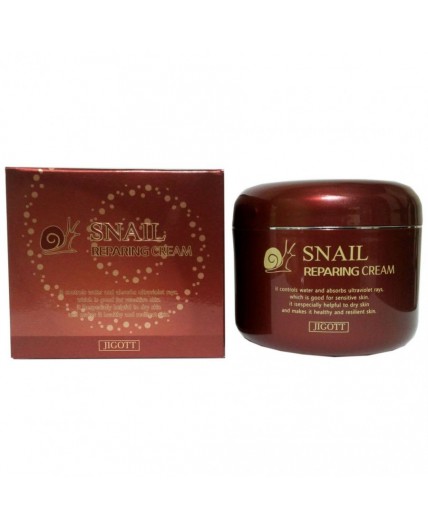 Jigott  Восстанавливающий крем для лица с муцином улитки / Snail Reparing Cream, 100 мл