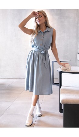 Платье с кокеткой (серо-голубое) П10489