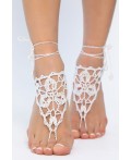 Барефуты Вязанные украшения на ноги (бело-золотой) БФ05