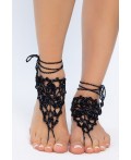 Барефуты Вязанные украшения на ноги (черный/серебро) БФ06