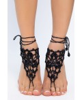 Барефуты Вязанные украшения на ноги (черный/серебро) БФ06