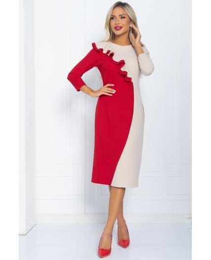 Платье Эванесса (красно-бежевое) П11823