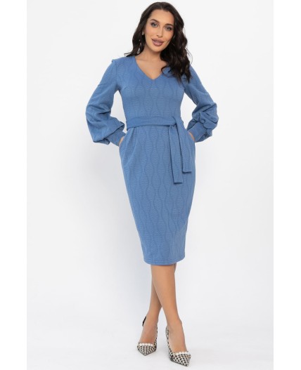Платье с поясом Безупречный силуэт (синее) П14512-10М