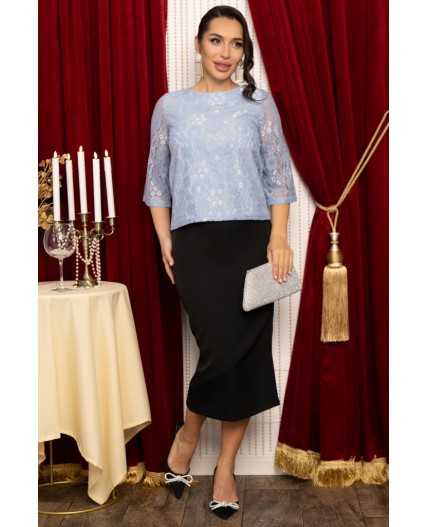 Костюм с юбкой Ортега (черно-голубой) К14717-10М