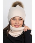 Комплект шапка с помпоном и снуд (молочный) ШПС19-23М