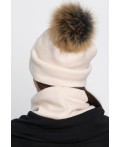 Комплект шапка с помпоном и снуд (молочный) ШПС19-23М