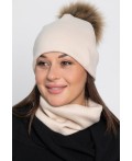 Комплект шапка с помпоном и снуд (молочный) ШПС19-23М