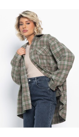 Пальто-рубашка Хармони (зелено-коричневая) Б15040-5М