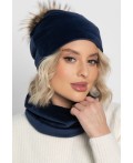 Комплект шапка с помпоном и снуд (синий) ШПС22-23М