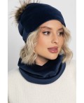 Комплект шапка с помпоном и снуд (синий) ШПС22-23М