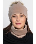 Комплект шапка с помпоном и снуд (бежевый) ШПС21-23М