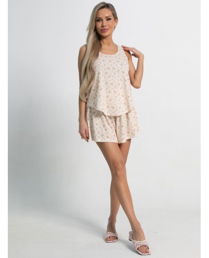 Костюм домашний с шортами Мила (бежево-розовый) К15214-1М