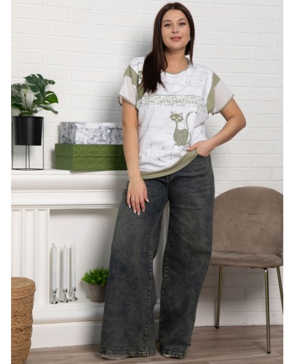 Блуза Алтея (белая/хаки) Б15366-20М