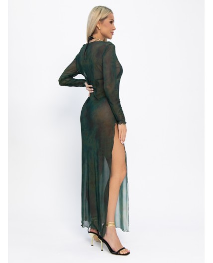 Платье пляжное длинное Ты и море (зеленое) П15291-1М