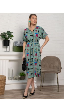 Платье Геометрия стиля (зеленое) П15602-6М