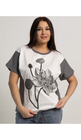 Блуза Нимфея (бело-серая) Б15609-18М