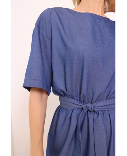 Платье с коротким рукавом и разрезом Синий