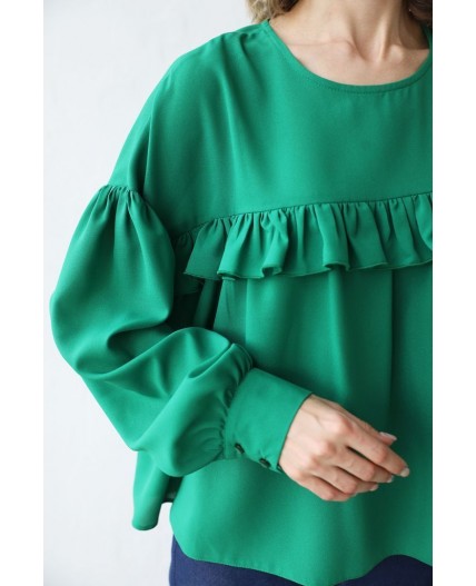 Блузка с оборкой Зеленый