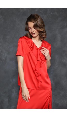 Блузка с воротником-воланом Красный