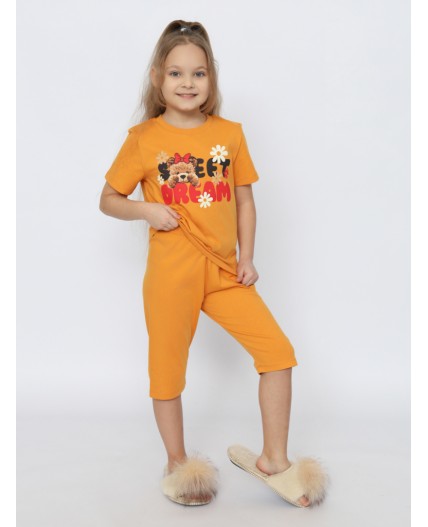 Пижама для девочки (футболка, бриджи) Охра