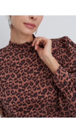 блузка жен. коричневый, принт леопард
