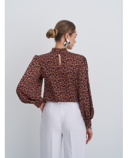 блузка жен. коричневый, принт леопард