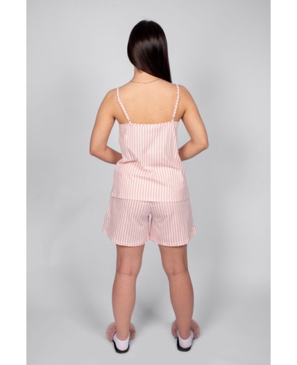 Пижама женская (майка+шорты) пыльно-розовая полоска на нежно-розовом