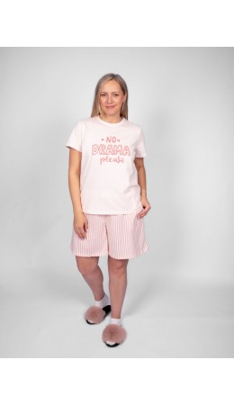 Пижама женская (футболка+шорты) пыльно-розовый/полоска на нежно-розовом