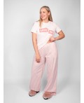 Пижама женская (футболка+брюки) пыльно-розовый/полоска на нежно-розовом