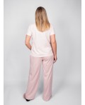 Пижама женская (футболка+брюки) пыльно-розовый/полоска на нежно-розовом