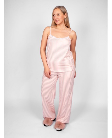 Пижама женская (майка+брюки) пыльно-розовая полоска на нежно-розовом